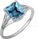 .925 Sterling Silver Square Cut Blue Topaz Birthstone Beaded Ring on female model