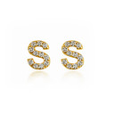 Yellow Gold Diamond Letter "A-Z" Initial Personalized Stud Earrings