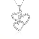 .925 Sterling Silver CZ Triple Heart Love Pendant Necklace