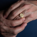 Yellow Gold United States Navy Anchor Officially Licensed Master Chief Petty Officer Round Signet Ring on male model
