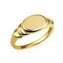 Gold Ribbed Oval Signet Ring