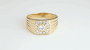 Yellow Gold Ribbed Lab Grown Diamond Square Halo Men's Ring video