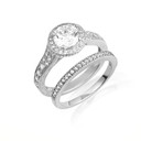 14K White Gold Lab Grown Diamond Halo Wedding Band Ring Set