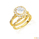 14K Gold Lab Grown Diamond Halo Engagement Band Ring Set