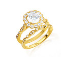 14K Gold Lab Grown Diamond Halo Engagement Band Ring Set