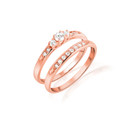 14K Rose Gold Pave Lab Grown Triple Set Diamond Wedding Band Ring Set