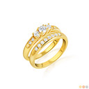 14K Gold Pave Lab Grown Triple Set Diamond Engagement Band Ring Set