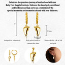 Yellow Gold Baby Foot Print Cuban Link Huggie Hoop Earrings with measurements