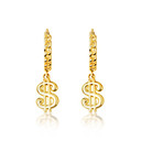 Yellow Gold Dollar Sign Cuban Link Huggie Hoop Earrings