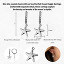 .925 Sterling Silver Sea Starfish Ocean Cuban Link Huggie Hoop Earrings with measurements