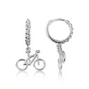 .925 Sterling Silver Bicycle Cuban Link Huggie Hoop Earrings front and side view