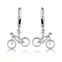 .925 Sterling Silver Bicycle Cuban Link Huggie Hoop Earrings back view