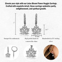 .925 Sterling Silver Lotus Bloom Flower Cuban Link Huggie Hoop Earrings with measurements