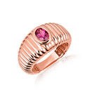 Rose Gold Oval Ruby Birthstone Ribbed Cocktail Ring