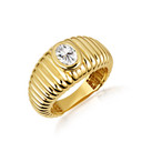 Yellow Gold Oval Clear Birthstone Ribbed Cocktail Ring