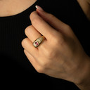 Yellow Gold Oval Ruby Birthstone Ribbed Cocktail Ring on female model
