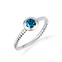 Silver Stackable Custom Blue Topaz Birthstone Ring