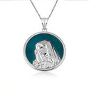 .925 Sterling Silver Enamel Virgin Mother Mary Medallion Pendant Necklace