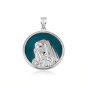 .925 Sterling Silver Enamel Virgin Mother Mary Medallion Pendant