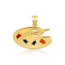 Yellow Gold Enamel Palette Paint Brush Artist Pendant Necklace
