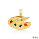 Gold Enamel Palette Paint Brush Artist Pendant