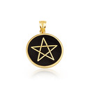 Yellow Gold Enamel Wiccan 5 Point Star Pentagram Medallion Pendant