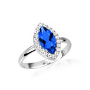 .925 Sterling Silver Marquise Cut Sapphire Birthstone Halo Ring