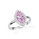 .925 Sterling Silver Marquise Cut Pink Birthstone Halo Ring