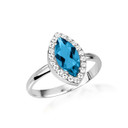 .925 Sterling Silver Marquise Cut Blue Topaz Birthstone Halo Ring