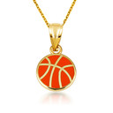 Yellow Gold Orange Enamel Basketball Sports Pendant Necklace