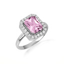 .925 Sterling Silver Radiant Cut Birthstone Halo Ring