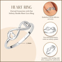 .925 Sterling Silver Infinity Double Heart Love Ring with measurement