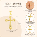 14K Gold Textured Cross Pendant Necklace with measurements