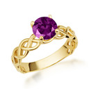 Yellow Gold Genuine Amethyst Round Gemstone Trinity Knot Claddagh Ring