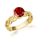 Yellow Gold Genuine Garnet Round Gemstone Trinity Knot Claddagh Ring