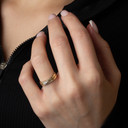 Yellow Gold Pave Lab Grown Triple Set Diamond Wedding Ring on female model