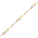 14K Tri-Tone Gold Heart Bead Anklet