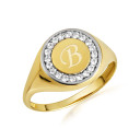 Gold Engravable Diamond Halo Signet Ring (Available in Yellow/Rose/White Gold)