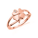 Rose Gold Lucky 4 Leaf Clover Diamond Gemstone Ring