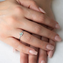 .925 Sterling Silver Emerald Birthstone Lucky 3 Leaf Clover Heart Ring on female model