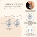 White Gold 15 Años Quinceañera Cubic Zirconia Heart Leverback Earrings with measurements