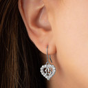 White Gold 15 Años Quinceañera Cubic Zirconia Heart Leverback Earrings on female model