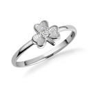 .925 Sterling Silver Cubic Zirconia Lucky 3 Leaf Clover Heart Ring