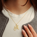 Gold Cursive Diamond Cut Letter "A-Z" Initial Pendant Necklace (Available in Yellow/Rose/White Gold)
