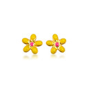 Yellow Gold Enamel Flower Baby Stud Earrings