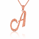 Solid Gold Script Cursive Initial "A-Z" Pendant  Necklace(Available in Yellow/Rose/White Gold)