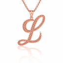 Solid Gold Script Cursive Initial "A-Z" Pendant  Necklace(Available in Yellow/Rose/White Gold)