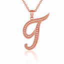 Solid Gold Script Cursive Initial "A-Z" Pendant  Necklace(Available in Yellow/Rose/White Gold)