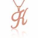 Solid Gold Script Cursive Initial "A-Z" Pendant  Necklace(Available in Yellow/Rose/White Gold)