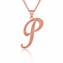 Solid Gold Script Cursive Initial "A-Z" Pendant  Necklace(Available in Yellow/Rose/White Gold)